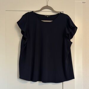 Adrianna Papell Navy Flutter Sleeve Boxy Blouse